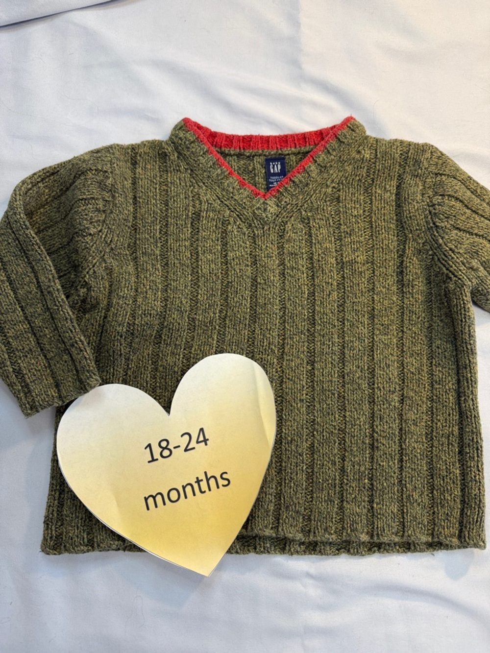 GAP - medium weight knit long sleeve V-neck sweater. Size  18-24 months